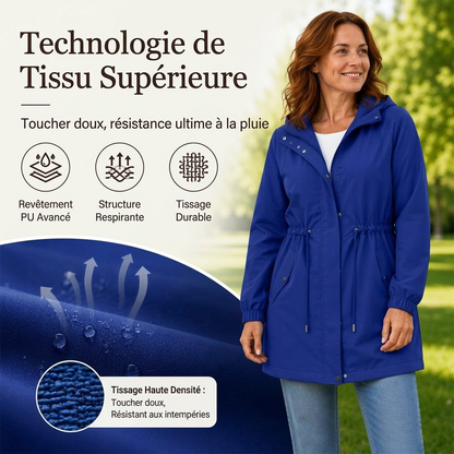 Veste coupe-vent à capuche mi-longue pour femme