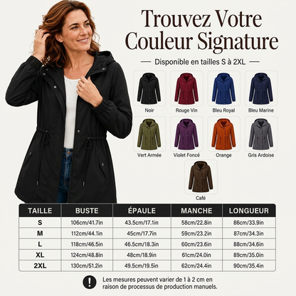 Veste coupe-vent à capuche mi-longue pour femme