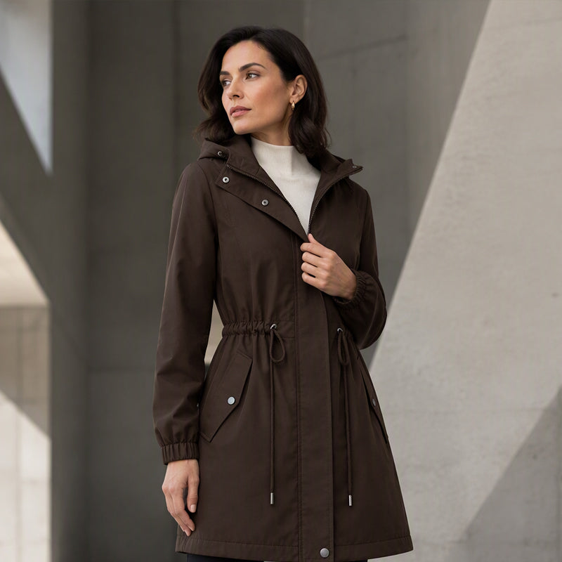 Veste coupe-vent à capuche mi-longue pour femme