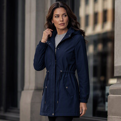 Veste coupe-vent à capuche mi-longue pour femme