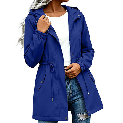 Veste coupe-vent à capuche mi-longue pour femme