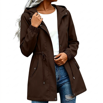 Veste coupe-vent à capuche mi-longue pour femme