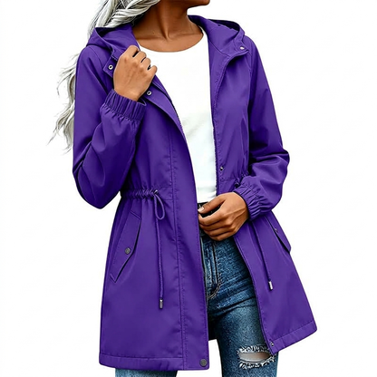 Veste coupe-vent à capuche mi-longue pour femme