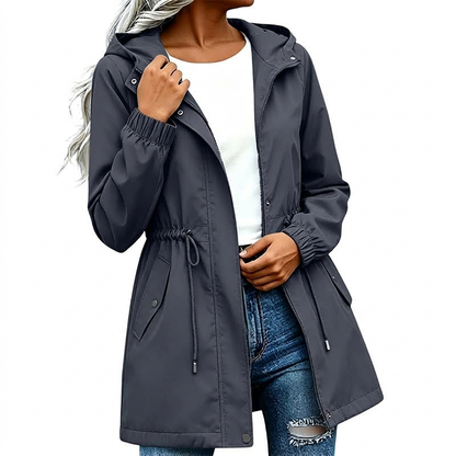Veste coupe-vent à capuche mi-longue pour femme