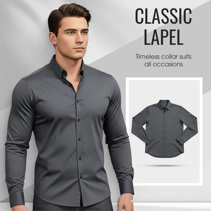 Chemise Boutonnée à Manches Longues à Col Revers de Couleur Unie pour Homme