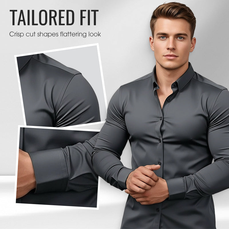 Chemise Boutonnée à Manches Longues à Col Revers de Couleur Unie pour Homme