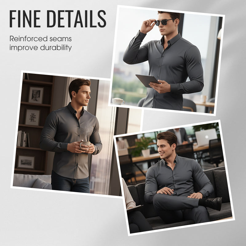 Chemise Boutonnée à Manches Longues à Col Revers de Couleur Unie pour Homme