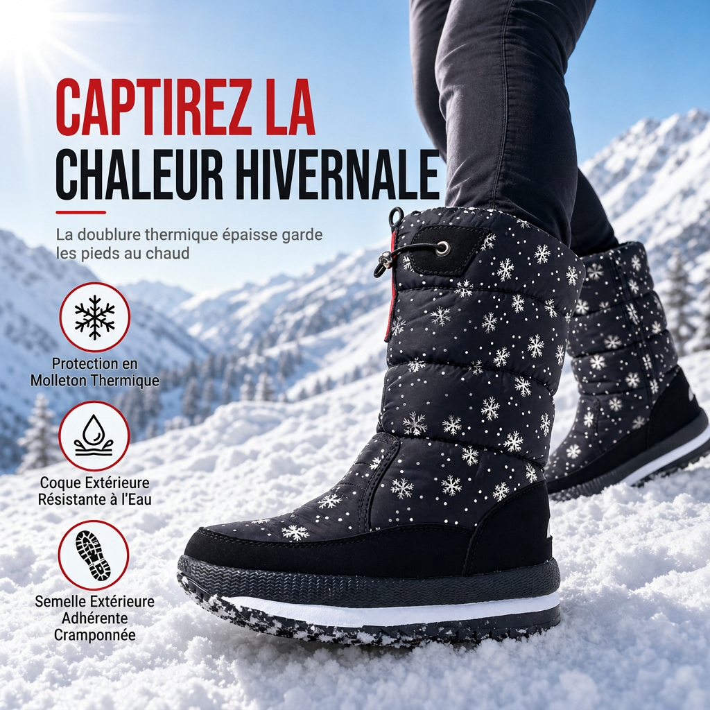 Bottes d'hiver hautes pour femme, bottines de neige imperméables et antidérapantes pour l'extérieur, à semelle épaisse et garnissage en peluche douce