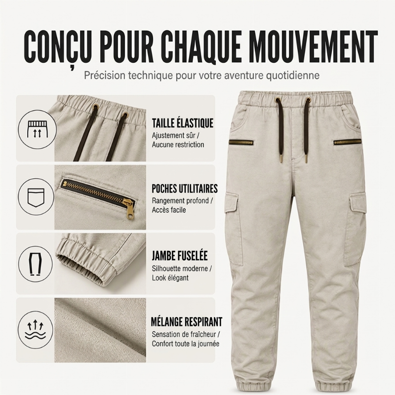 Pantalon cargo décontracté et ajusté pour homme