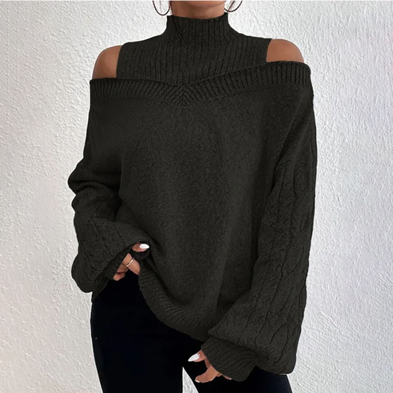 Pull en maille pour femme, col haut et épaules dénudées, tendance mode