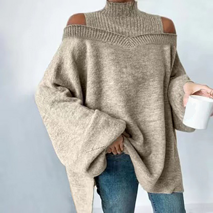 Pull en maille pour femme, col haut et épaules dénudées, tendance mode