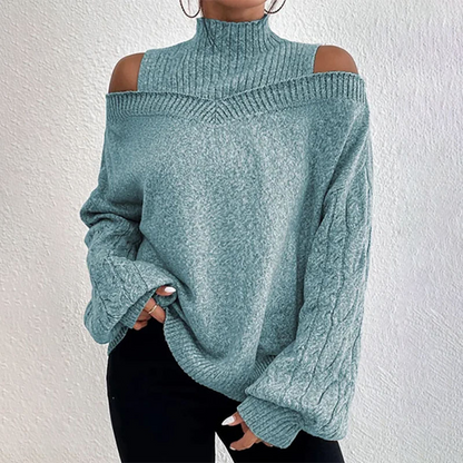 Pull en maille pour femme, col haut et épaules dénudées, tendance mode