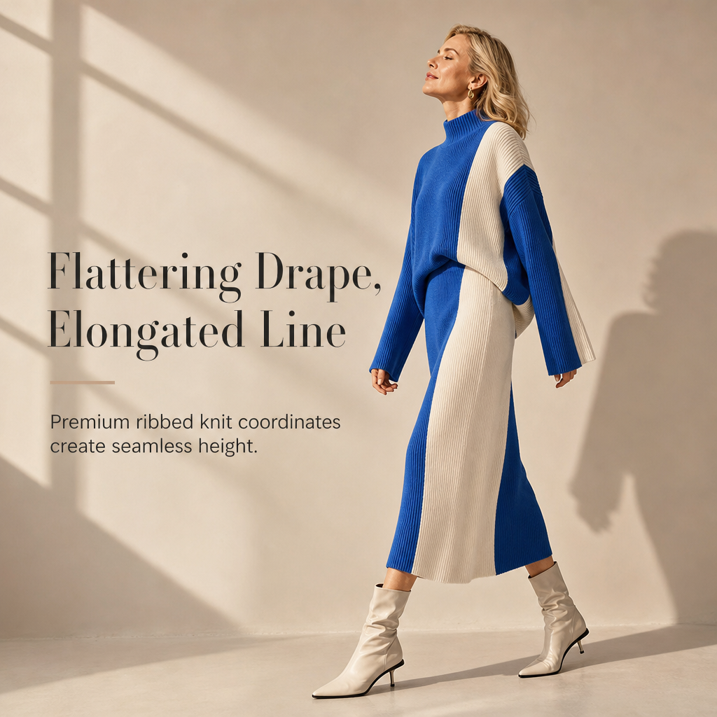 👜 -50 % sur toute la mode femme ! ✨ Ensemble 2 pièces en tricot épais pour femme - Pull et jupe bicolores automne-hiver