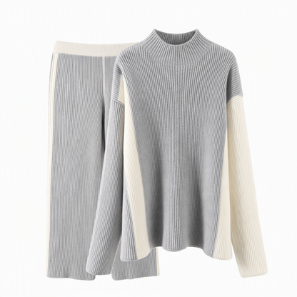 👜 -50 % sur toute la mode femme ! ✨ Ensemble 2 pièces en tricot épais pour femme - Pull et jupe bicolores automne-hiver