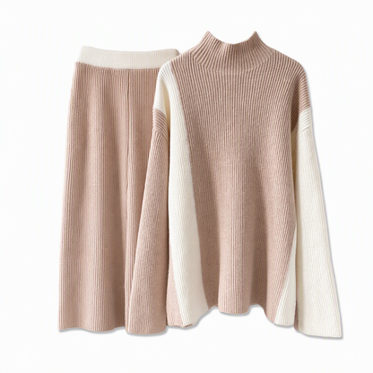 👜 -50 % sur toute la mode femme ! ✨ Ensemble 2 pièces en tricot épais pour femme - Pull et jupe bicolores automne-hiver