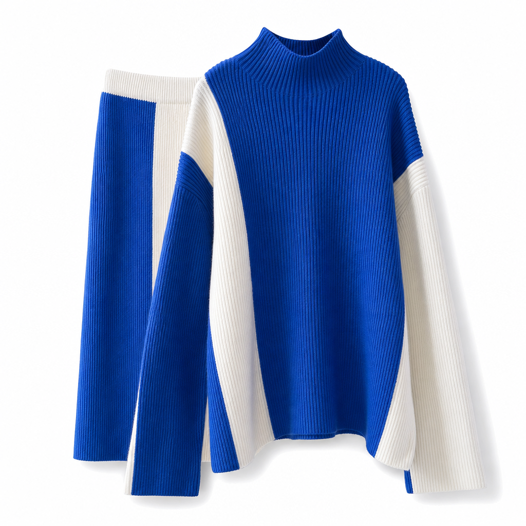 👜 -50 % sur toute la mode femme ! ✨ Ensemble 2 pièces en tricot épais pour femme - Pull et jupe bicolores automne-hiver