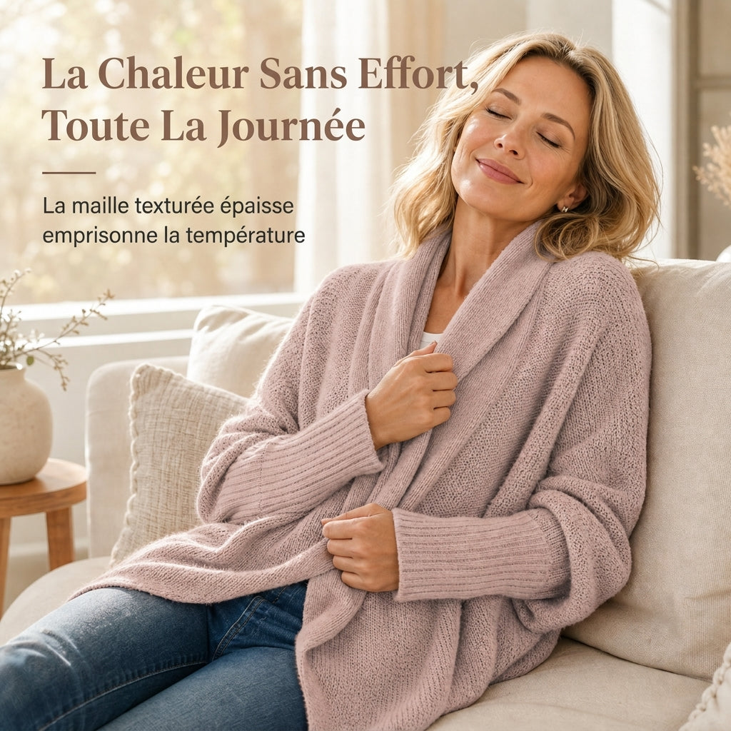 Cardigan en maille femme à manches chauve-souris oversized, avec col châle ouvert, pour l'automne et l'hiver
