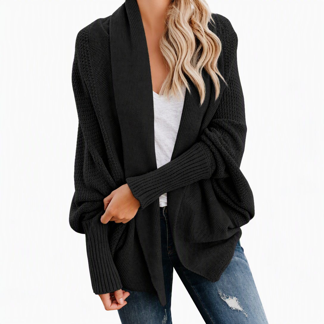 Cardigan en maille femme à manches chauve-souris oversized, avec col châle ouvert, pour l'automne et l'hiver