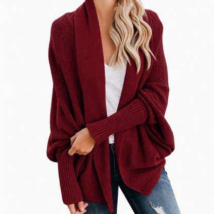 Cardigan en maille femme à manches chauve-souris oversized, avec col châle ouvert, pour l'automne et l'hiver