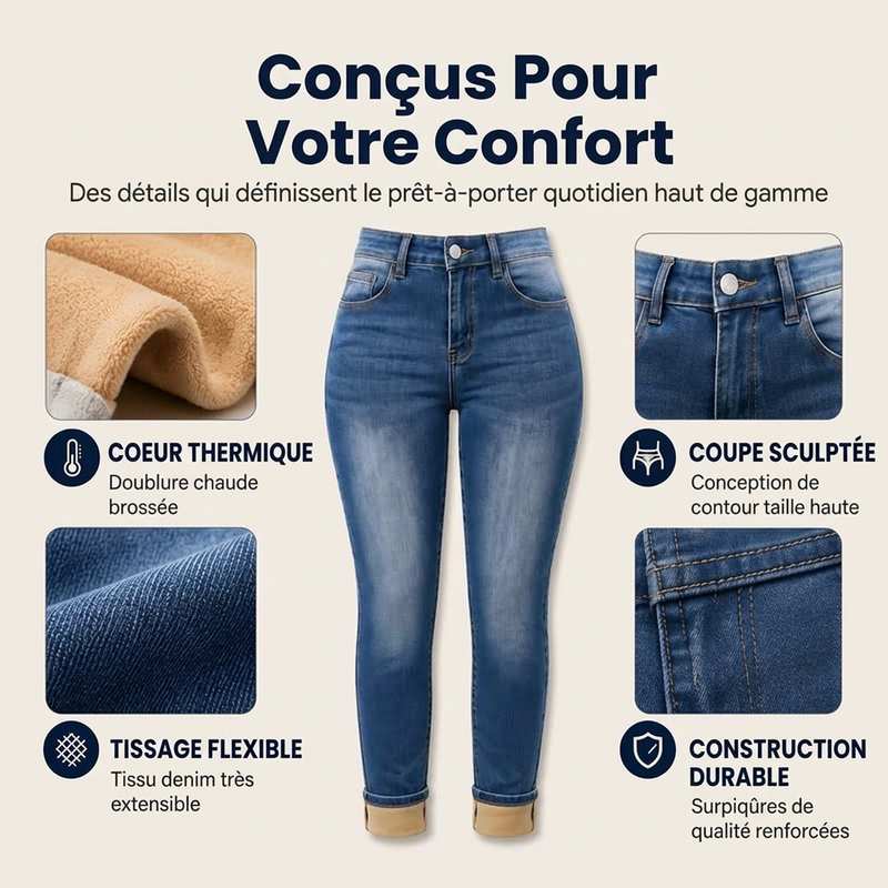 Jeans décontractés extensibles à taille haute pour femme