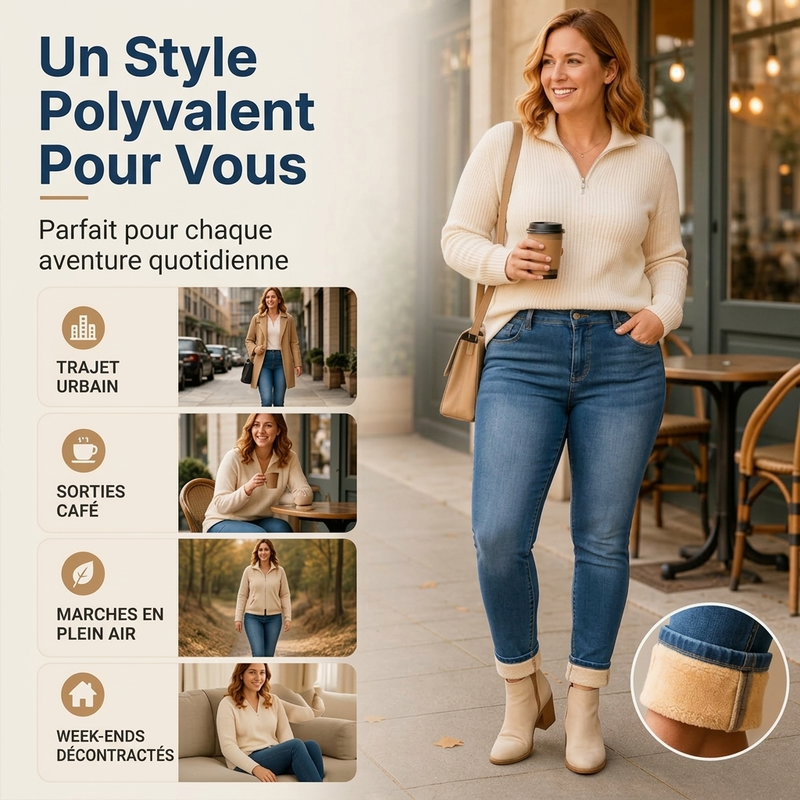 Jeans décontractés extensibles à taille haute pour femme