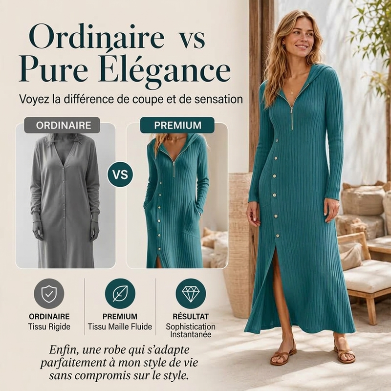 Robe longue à capuche en maille côtelée décontractée pour femme