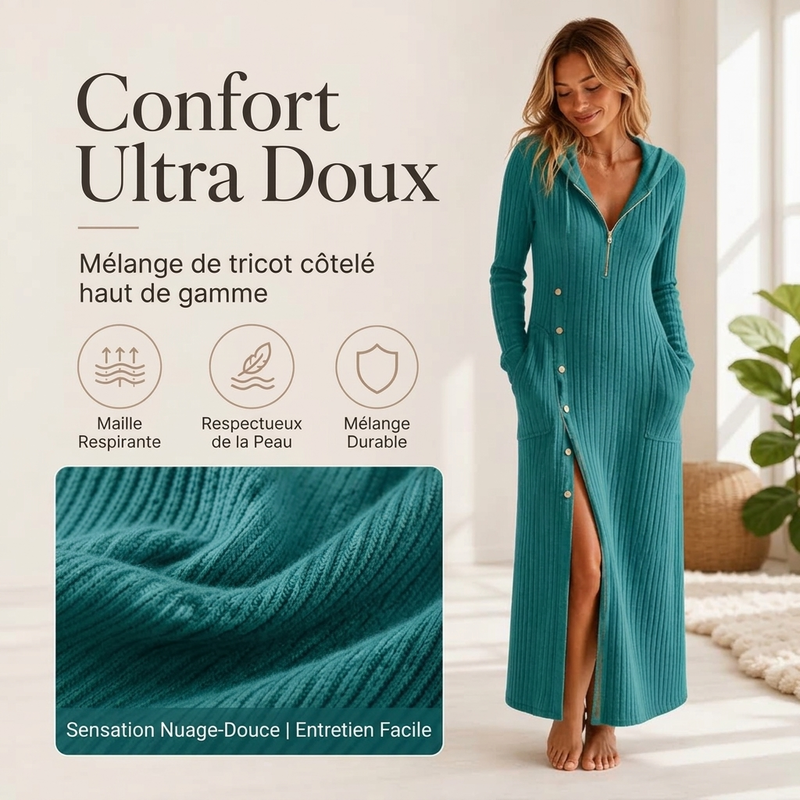 Robe longue à capuche en maille côtelée décontractée pour femme