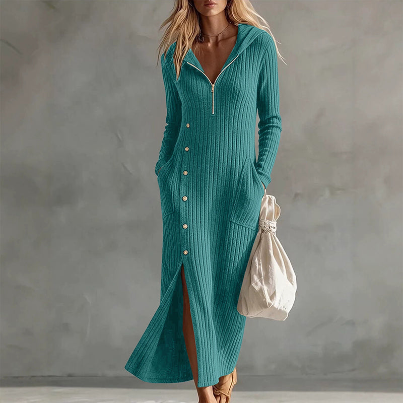 Robe longue à capuche en maille côtelée décontractée pour femme