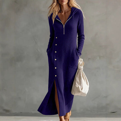 Robe longue à capuche en maille côtelée décontractée pour femme