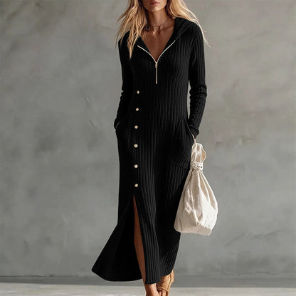Robe longue à capuche en maille côtelée décontractée pour femme