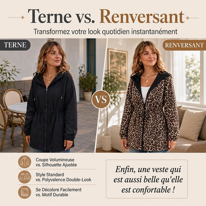 Veste à capuche réversible pour femme à imprimé léopard