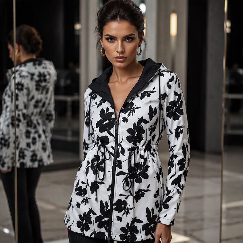 Veste à capuche réversible pour femme à imprimé léopard