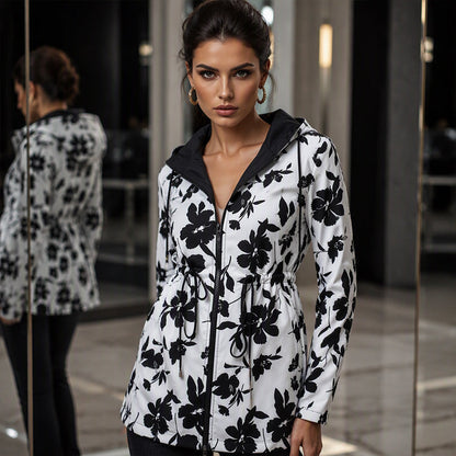 Veste à capuche réversible pour femme à imprimé léopard