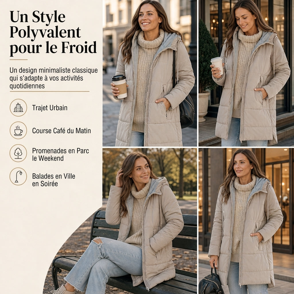 👜 -50 % sur toute la mode femme ! ✨Manteau matelé long à capuche et coupe slim, couleur unie, avec poches pour l'hiver