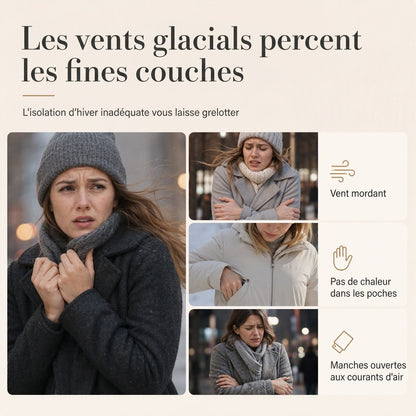 👜 -50 % sur toute la mode femme ! ✨Manteau matelé long à capuche et coupe slim, couleur unie, avec poches pour l'hiver