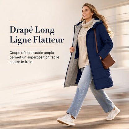 👜 -50 % sur toute la mode femme ! ✨Manteau matelé long à capuche et coupe slim, couleur unie, avec poches pour l'hiver