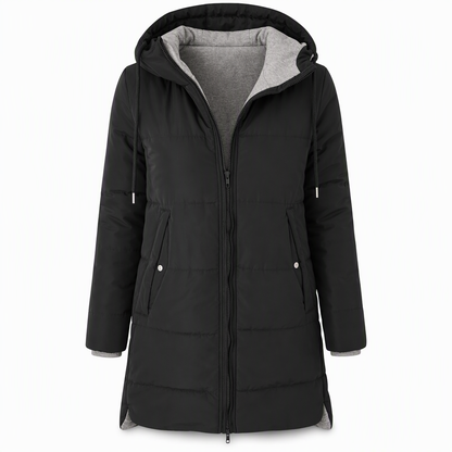 👜 -50 % sur toute la mode femme ! ✨Manteau matelé long à capuche et coupe slim, couleur unie, avec poches pour l'hiver
