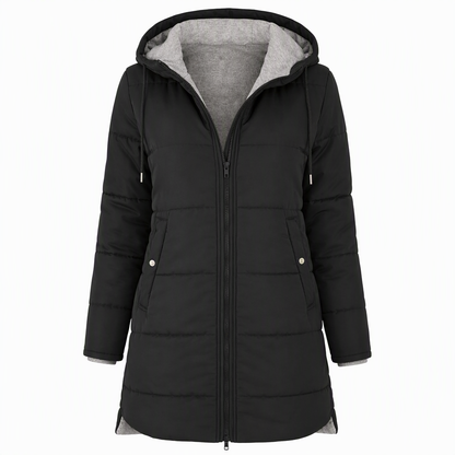 👜 -50 % sur toute la mode femme ! ✨Manteau matelé long à capuche et coupe slim, couleur unie, avec poches pour l'hiver