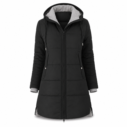 👜 -50 % sur toute la mode femme ! ✨Manteau matelé long à capuche et coupe slim, couleur unie, avec poches pour l'hiver