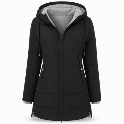 👜 -50 % sur toute la mode femme ! ✨Manteau matelé long à capuche et coupe slim, couleur unie, avec poches pour l'hiver