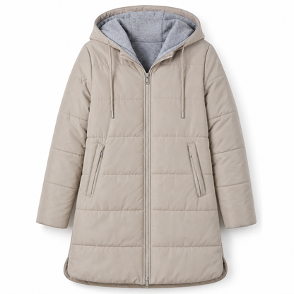👜 -50 % sur toute la mode femme ! ✨Manteau matelé long à capuche et coupe slim, couleur unie, avec poches pour l'hiver