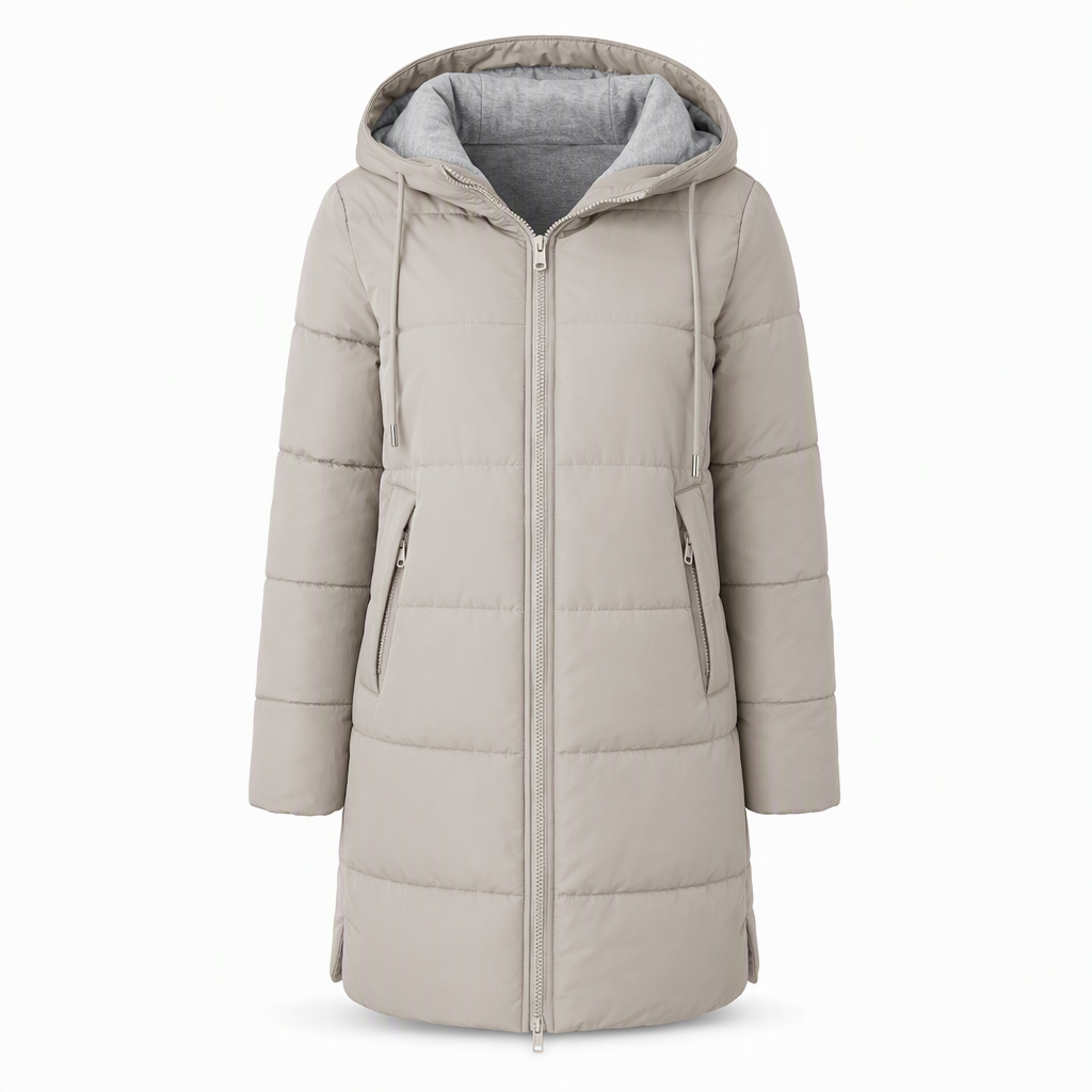 👜 -50 % sur toute la mode femme ! ✨Manteau matelé long à capuche et coupe slim, couleur unie, avec poches pour l'hiver