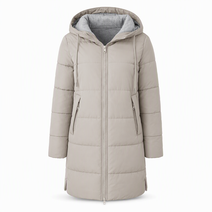 👜 -50 % sur toute la mode femme ! ✨Manteau matelé long à capuche et coupe slim, couleur unie, avec poches pour l'hiver