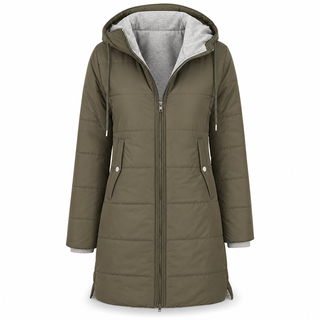 👜 -50 % sur toute la mode femme ! ✨Manteau matelé long à capuche et coupe slim, couleur unie, avec poches pour l'hiver
