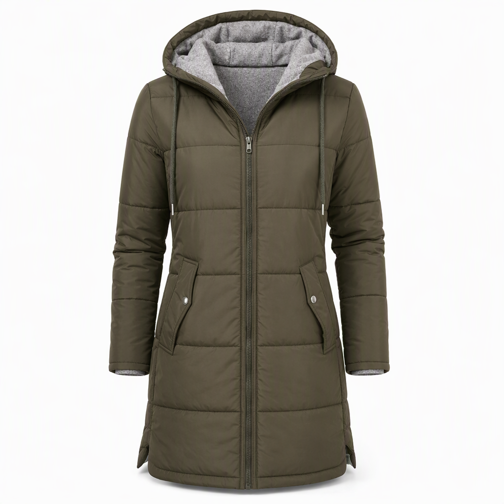 👜 -50 % sur toute la mode femme ! ✨Manteau matelé long à capuche et coupe slim, couleur unie, avec poches pour l'hiver