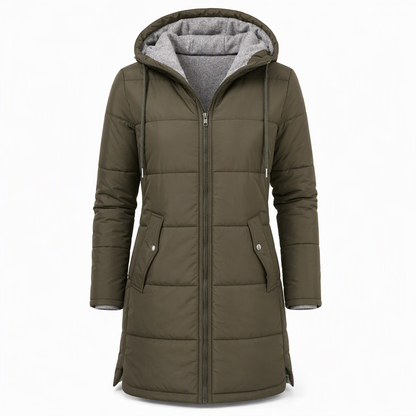 👜 -50 % sur toute la mode femme ! ✨Manteau matelé long à capuche et coupe slim, couleur unie, avec poches pour l'hiver