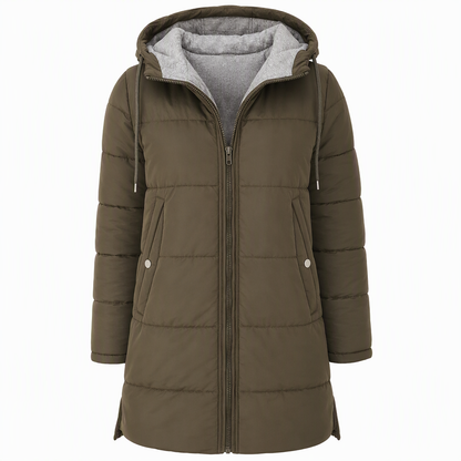 👜 -50 % sur toute la mode femme ! ✨Manteau matelé long à capuche et coupe slim, couleur unie, avec poches pour l'hiver