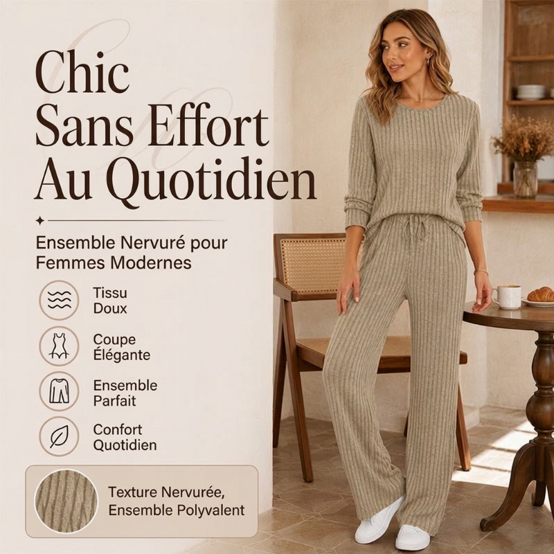 🔥DERNIER JOUR DE SOLDE : -70%👍✨Ensemble féminin 2026 style britannique : haut en maille côtelée et pantalon droit