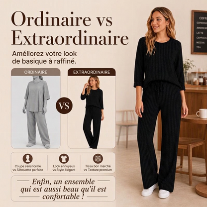 🔥DERNIER JOUR DE SOLDE : -70%👍✨Ensemble féminin 2026 style britannique : haut en maille côtelée et pantalon droit