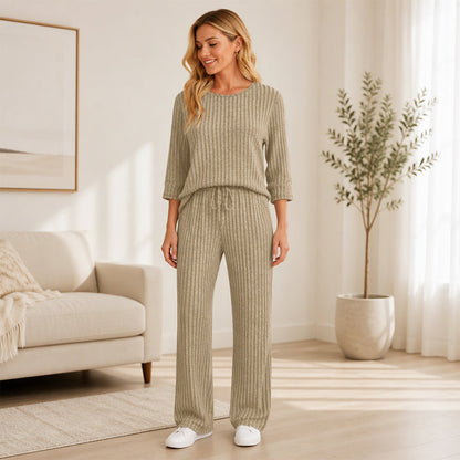 🔥DERNIER JOUR DE SOLDE : -70%👍✨Ensemble féminin 2026 style britannique : haut en maille côtelée et pantalon droit